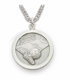3/4 Inch Soccer Themed St. Christopher Medal in Sterling Silver