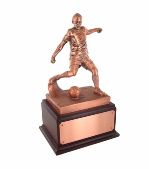 SOCCER TROPHY, 13-1/2 INCH, ELECTROPLATED IN ANTIQUE BRONZE