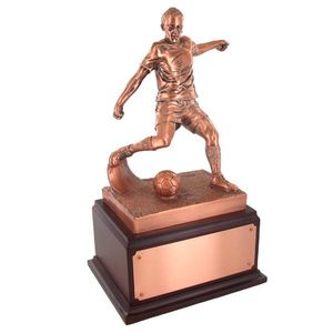 SOCCER TROPHY, 13-1/2 INCH, ELECTROPLATED IN ANTIQUE BRONZE