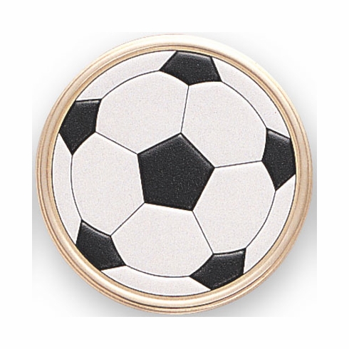2 Inch in Diameter Round Metal Litho-Print Soccerball Themed Medallion Insert