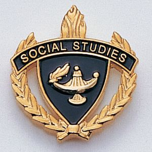 1 INCH WREATH WITH LAMP OF LEARNING SOCIAL STUDIES LAPEL PIN