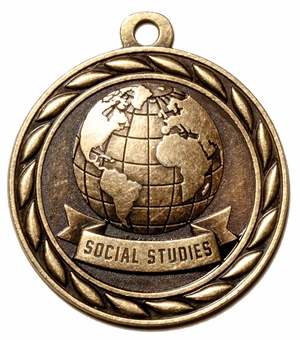 Metal 2-Inch in Diameter Round Social Studies Medal with Cutomizable Back in Antique Brass