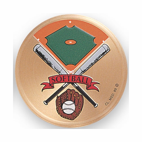 2 Inch in Diameter Round Metal Litho-Print Softball Medallion Insert