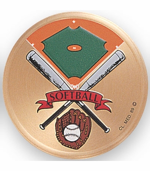 2 Inch in Diameter Round Metal Litho-Print Softball Medallion Insert