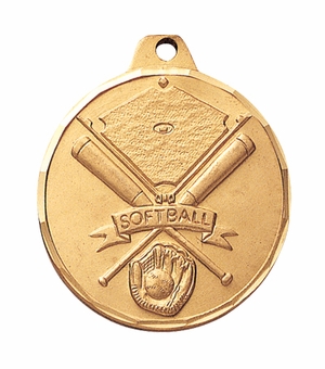 1-1/2 Inch Die-Struck Softball Themed Medal in Gold, Silver, or Bronze