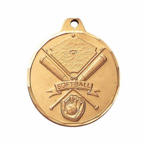 1-1/2 Inch Die-Struck Softball Themed Medal in Gold, Silver, or Bronze