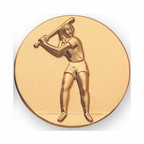 2-Inch in Diameter Round Metal Female Softball Stamped Insert in Gold