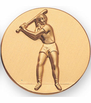 2-Inch in Diameter Round Metal Female Softball Stamped Insert in Gold