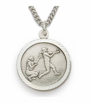 3/4 Inch Womens Softball St. Christopher Medal in Sterling Silver