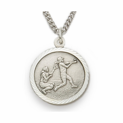 3/4 Inch Womens Softball St. Christopher Medal in Sterling Silver