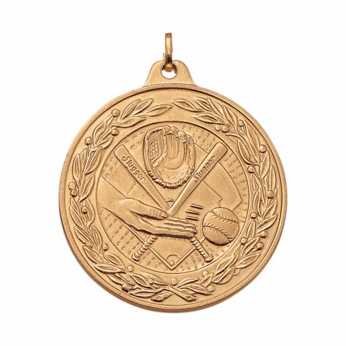 2 Inch Die-Struck Softball Themed Medal with Antique Finish in Gold, Silver, or Bronze