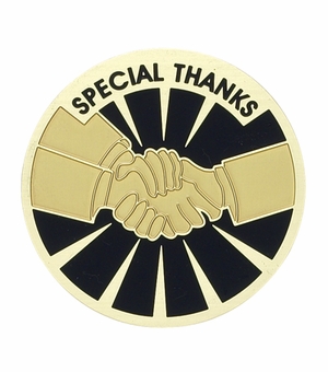 2-Inch in Diameter Round Etched-Enameled Metal 'Special Thanks' Medallion Insert in Gold with Peel-and-Stick Back