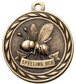 Metal 2-Inch in Diameter Round Spelling Bee Medal with Cutomizable Back in Multiple Colors