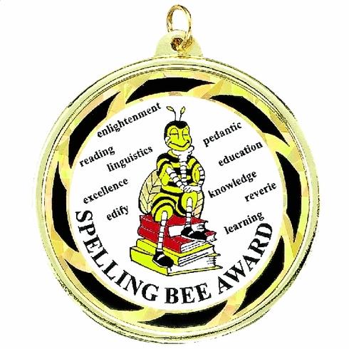 2-1/4 Inch in Diameter Round Spelling Bee Medal with Mylar Detailing and Customizable Back