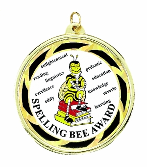 2-1/4 Inch in Diameter Round Spelling Bee Medal with Mylar Detailing and Customizable Back