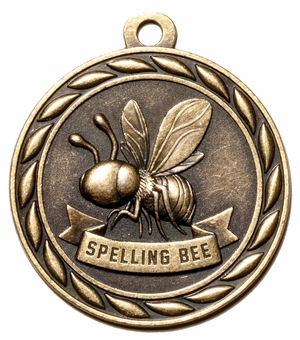 Metal 2-Inch in Diameter Round Spelling Bee Medal with Cutomizable Back in Multiple Colors