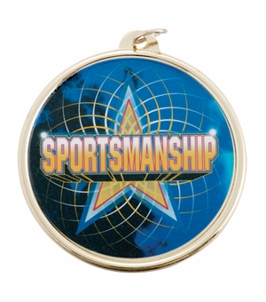 2-1/4 Inch in Diameter Round Gold 'Sportmanship' Medal with Mylar Front Detailing and Customizable Back
