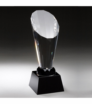 SPOTLIGHT SLANTED CRYSTSAL TOWER AWARD ON BLACK CRYSTAL BASE