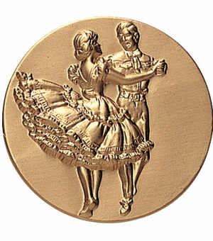 2-Inch in Diameter Round Metal Square Dance Themed Stamped Insert in Gold