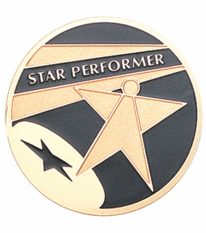 2-Inch in Diameter Round Etched-Enameled Metal Star Performer Medallion Insert in Gold with Peel-and-Stick Back