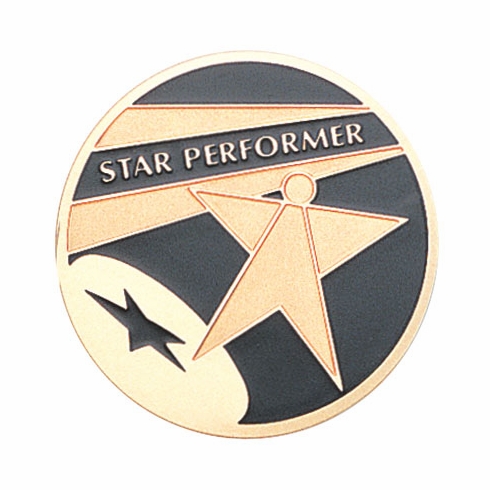 2-Inch in Diameter Round Etched-Enameled Metal Star Performer Medallion Insert in Gold with Peel-and-Stick Back
