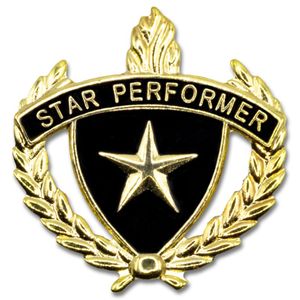 1 INCH WREATH WITH LAMP OF LEARNING STAR PERFORMER LAPEL PIN