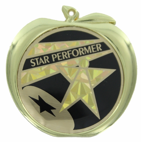 2-1/2 Inch Star Performer Themed Apple Medal in Gold
