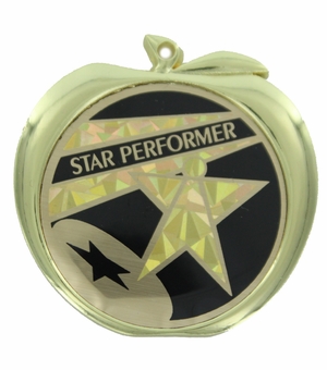 2-1/2 Inch Star Performer Themed Apple Medal in Gold