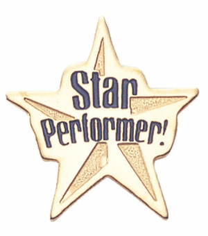 3/4 Inch in Height Enameled 'Star Perfomer!' Pin in Gold