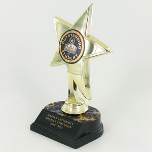 STAR TROPHY WITH 2 INCH MYLAR, 8 INCH HEIGHT, BLACK BASE, BLACK PLATE