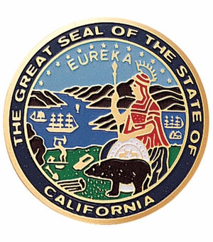 2-Inch in Diameter Round Etched-Enameled Metal California State Seal Medallion Insert in Gold with Peel-and-Stick Back