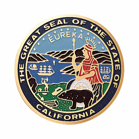 2-Inch in Diameter Round Etched-Enameled Metal California State Seal Medallion Insert in Gold with Peel-and-Stick Back