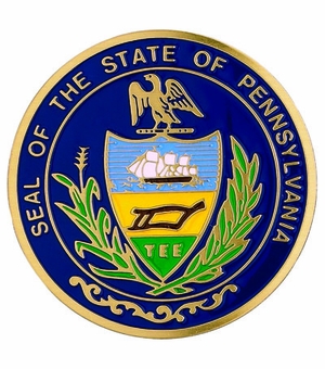 2-Inch in Diameter Round Etched-Enameled Metal Pennsylvania State Seal Medallion Insert in Gold with Peel-and-Stick Back