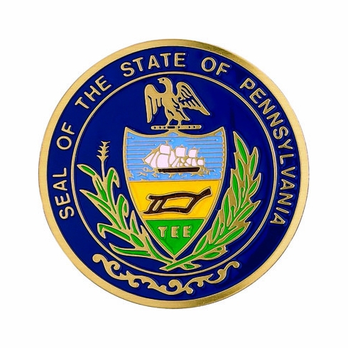 2-Inch in Diameter Round Etched-Enameled Metal Pennsylvania State Seal Medallion Insert in Gold with Peel-and-Stick Back