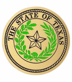 2-Inch in Diameter Round Etched-Enameled Metal Texas State Seal Medallion Insert in Gold with Peel-and-Stick Back