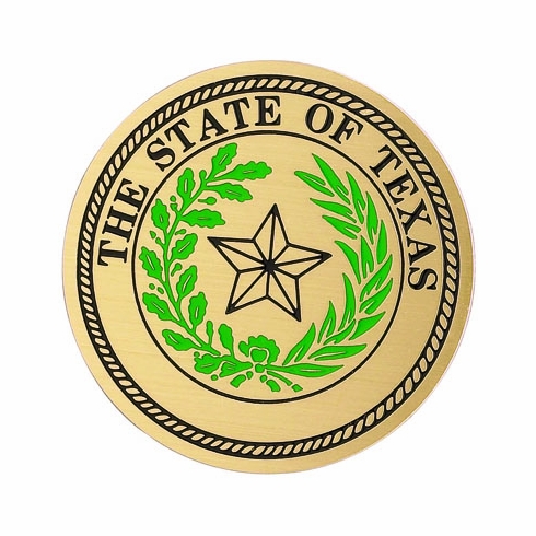 2-Inch in Diameter Round Etched-Enameled Metal Texas State Seal Medallion Insert in Gold with Peel-and-Stick Back