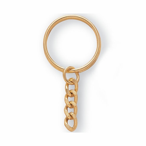 STEEL SPLIT KEYRING BRASS PLATED WITH CHAIN