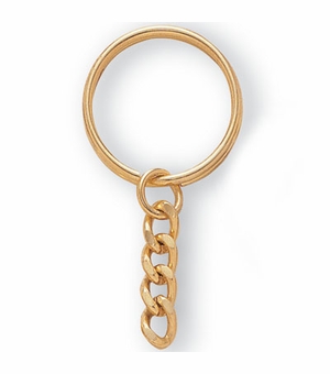 STEEL SPLIT KEYRING BRASS PLATED WITH CHAIN
