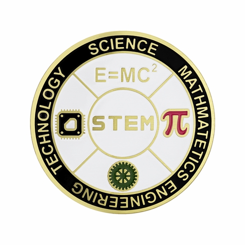 2-Inch in Diameter Round Etched-Enameled Metal STEM Medallion Insert in Gold with Peel-and-Stick Back