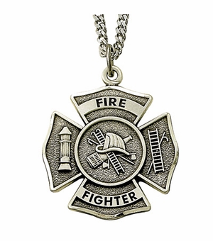 Sterling Silver Fire Fighter Medal Necklace