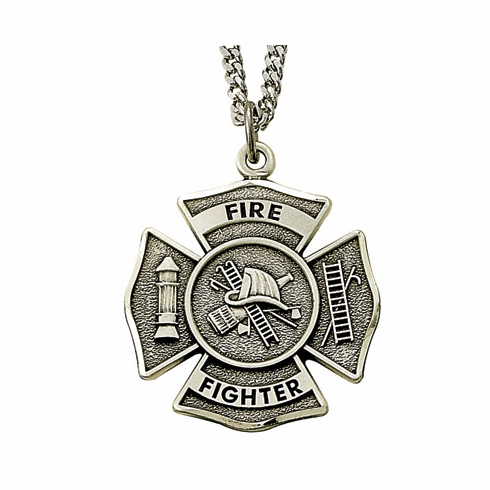 Sterling Silver Fire Fighter Medal Necklace