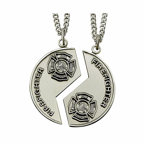 STERLING SILVER FIRE FIGHTER MIZPAH MEDAL NECKLACE