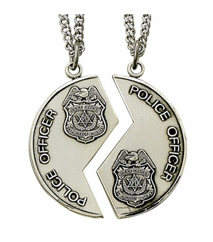 STERLING SILVER POLICE OFFICER MIZPAH MEDAL NECKLACE