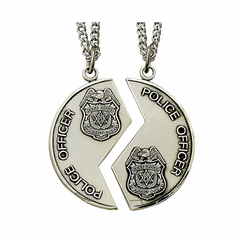 STERLING SILVER POLICE OFFICER MIZPAH MEDAL NECKLACE