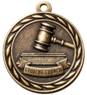 Metal 2-Inch in Diameter Round Student Council Medal with Cutomizable Back in Antique Brass