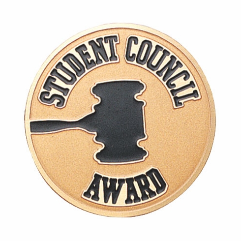 2-Inch in Diameter Round Etched-Enameled Metal Student Council Award Medallion Insert in Gold with Peel-and-Stick Back