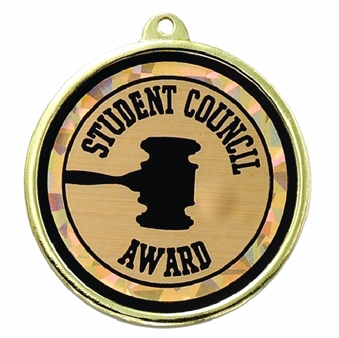 2-1/4 Inch in Diameter Round Student Council Medal with Mylar Detailing and Customizable Back