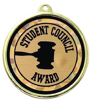 2-1/4 Inch in Diameter Round Student Council Medal with Mylar Detailing and Customizable Back