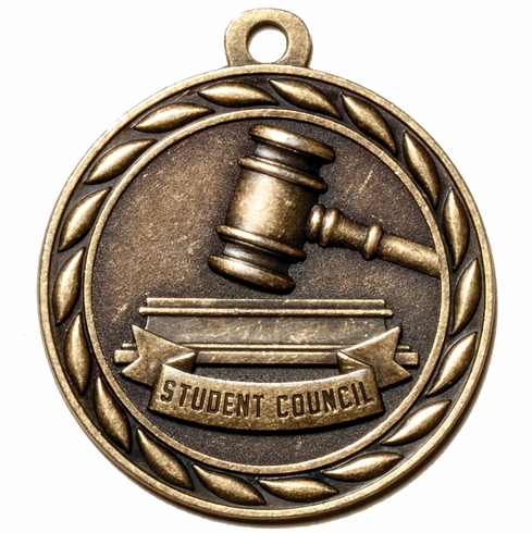 Metal 2-Inch in Diameter Round Student Council Medal with Cutomizable Back in Antique Brass
