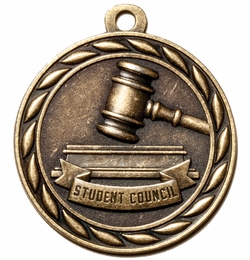 Metal 2-Inch in Diameter Round Student Council Medal with Cutomizable Back in Antique Brass